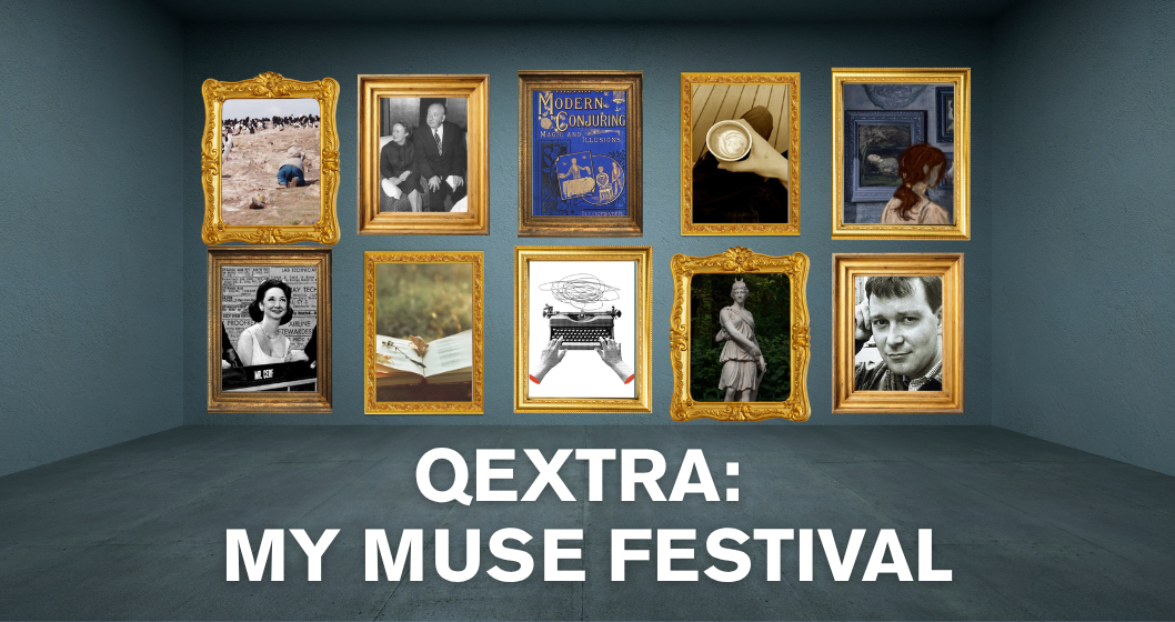 Framed images representing the inspirations behind the plays featured in the festival, including Alfred Hitchcock, Joe Orton, the goddess Diana, a book of conjuring and more.